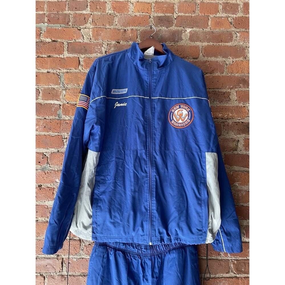 Vintage Hockey Warm Up Uniform Sz XL New York Warriors Blue Orange Bauer - Picture 3 of 16